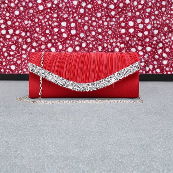 Evening Clutch Crossbody Bag Red Purse Wedding Handbag Party Prom Bridal Gift - Picture 4 of 10